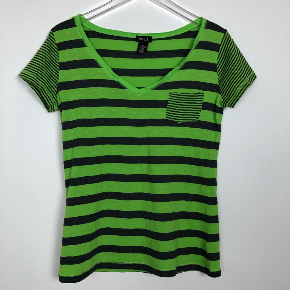 Rue 21 Neon Striped V-Neck Top